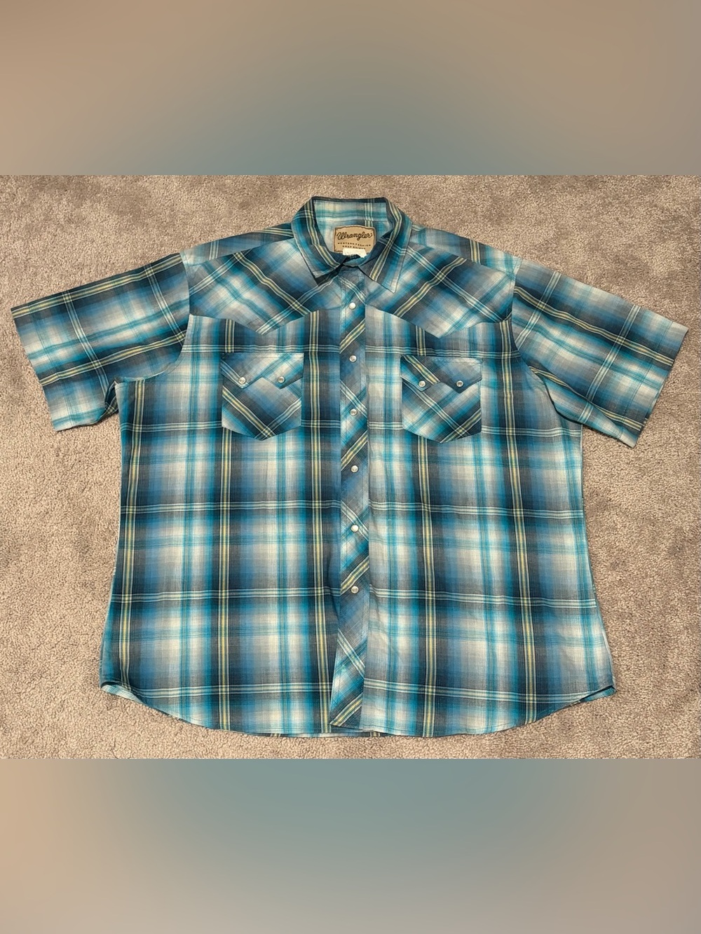 Wrangler Men’s Western Fashion Snap Shirt Blue Plaid Short Sleeve Size XL